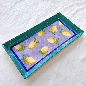 NEW Essex Collection Ceramic Rectangular Serving Tray Fruit Punch Lemon Design